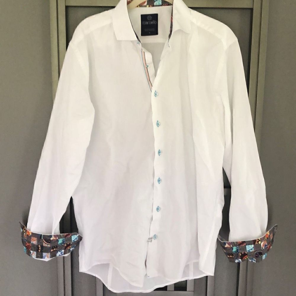 Marcello White cotton long sleeve shirt with Cuff detail size M